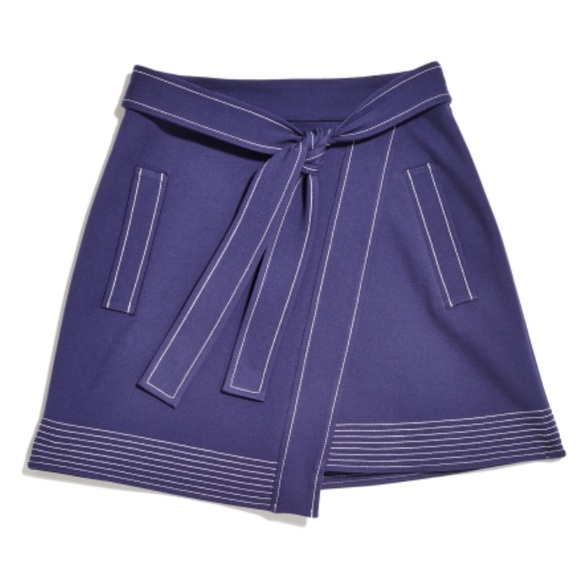 Guess | Tie Belt Contrast Stitching Faux Wrap Mini Skirt Pockets Navy Blue (S) - Picture 1 of 15